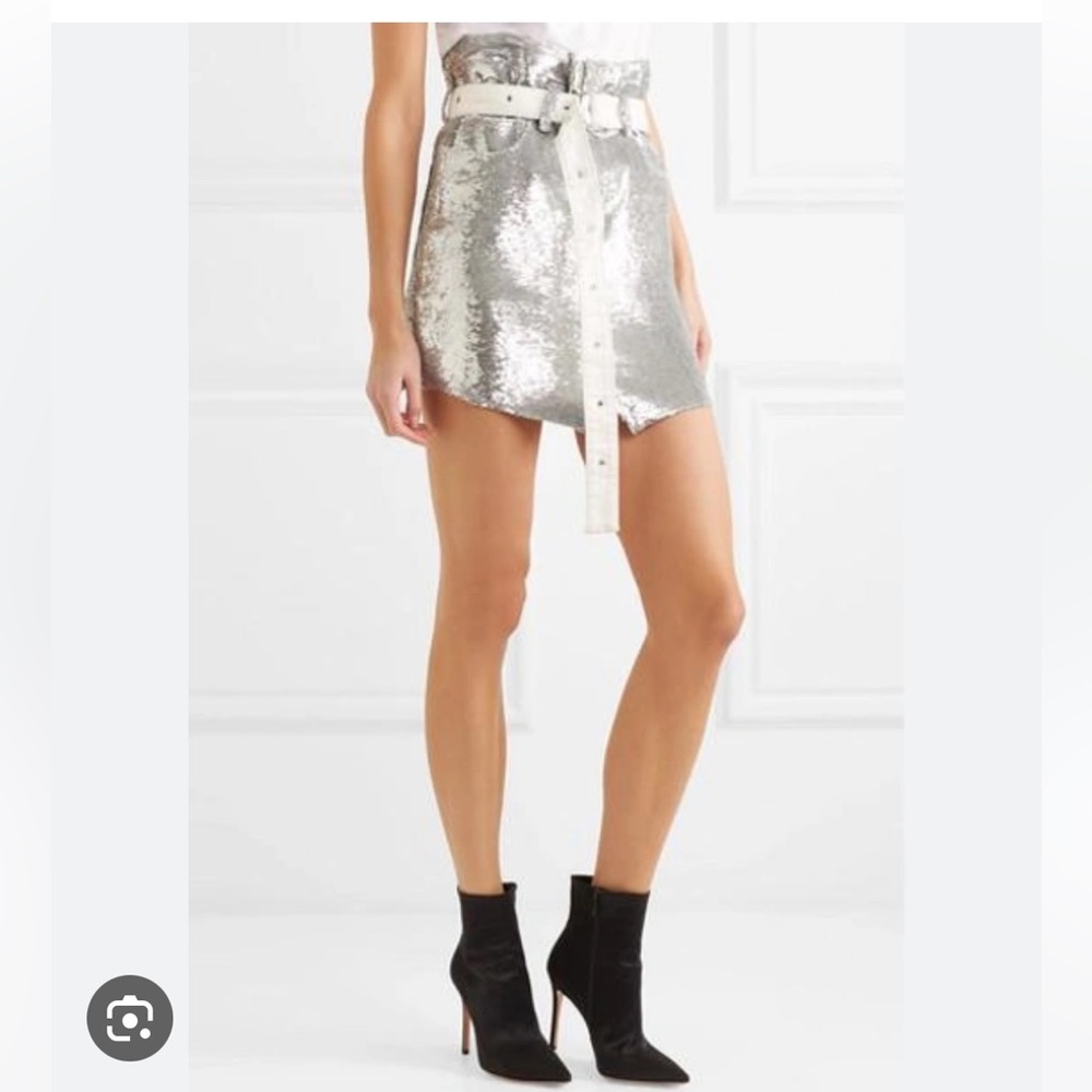 Silver Sequin High Waist Mini Skirt With Belt M
